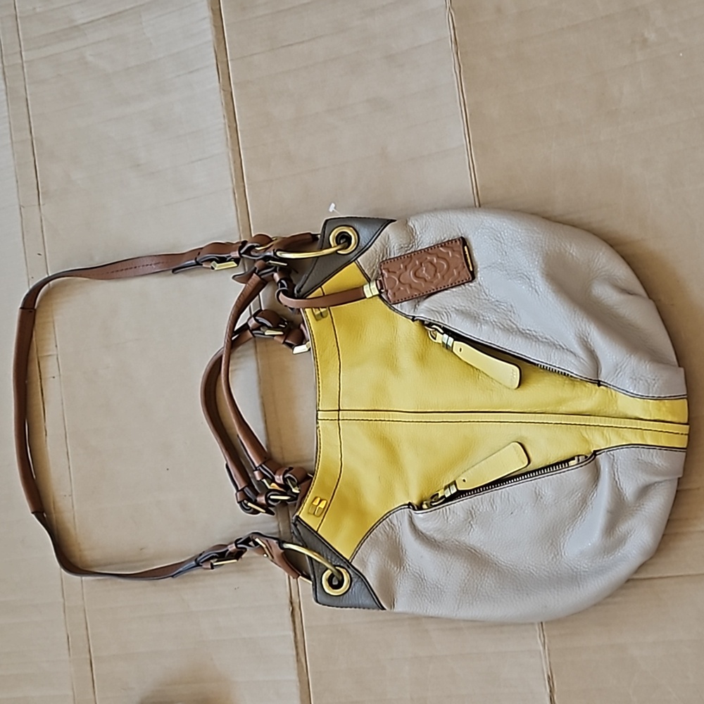 Oryany Victoria yellow/taupe leather shoulder bag